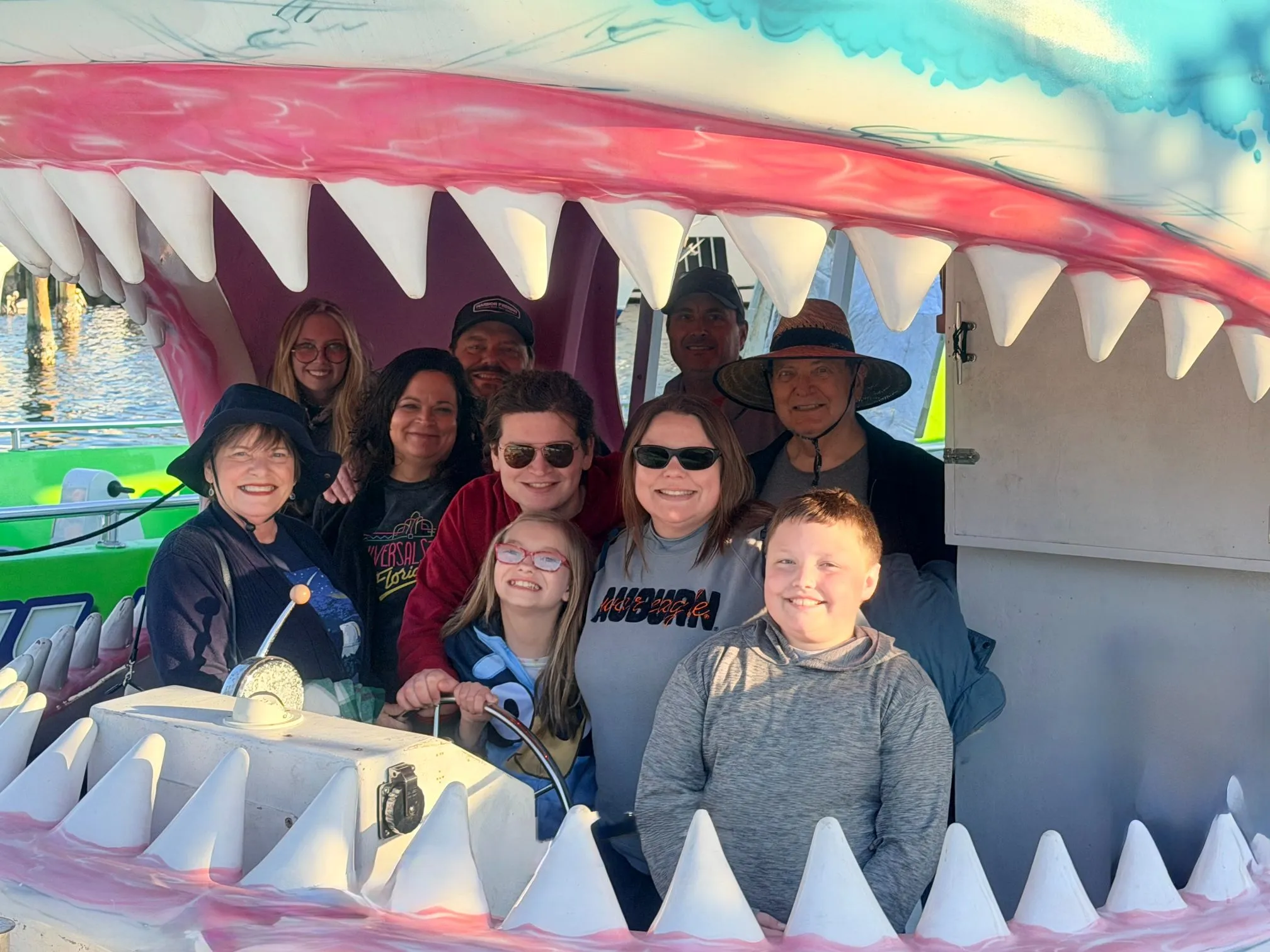 Family inside Shark Boat